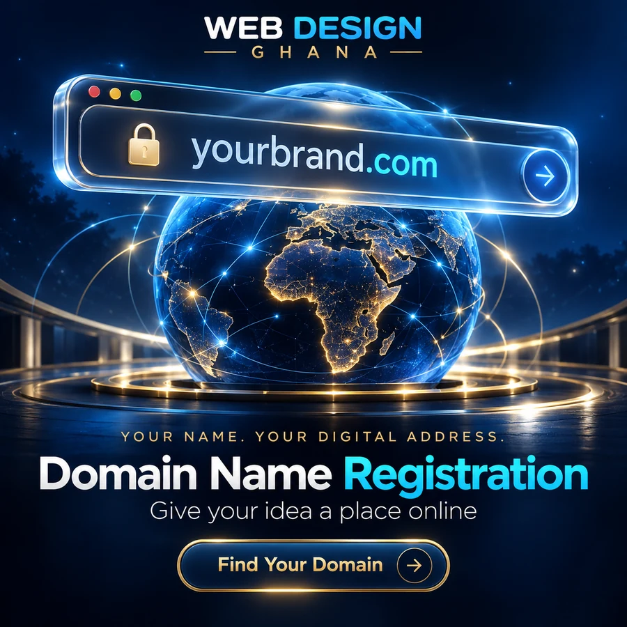 Domain name registration campaign with a glowing digital address